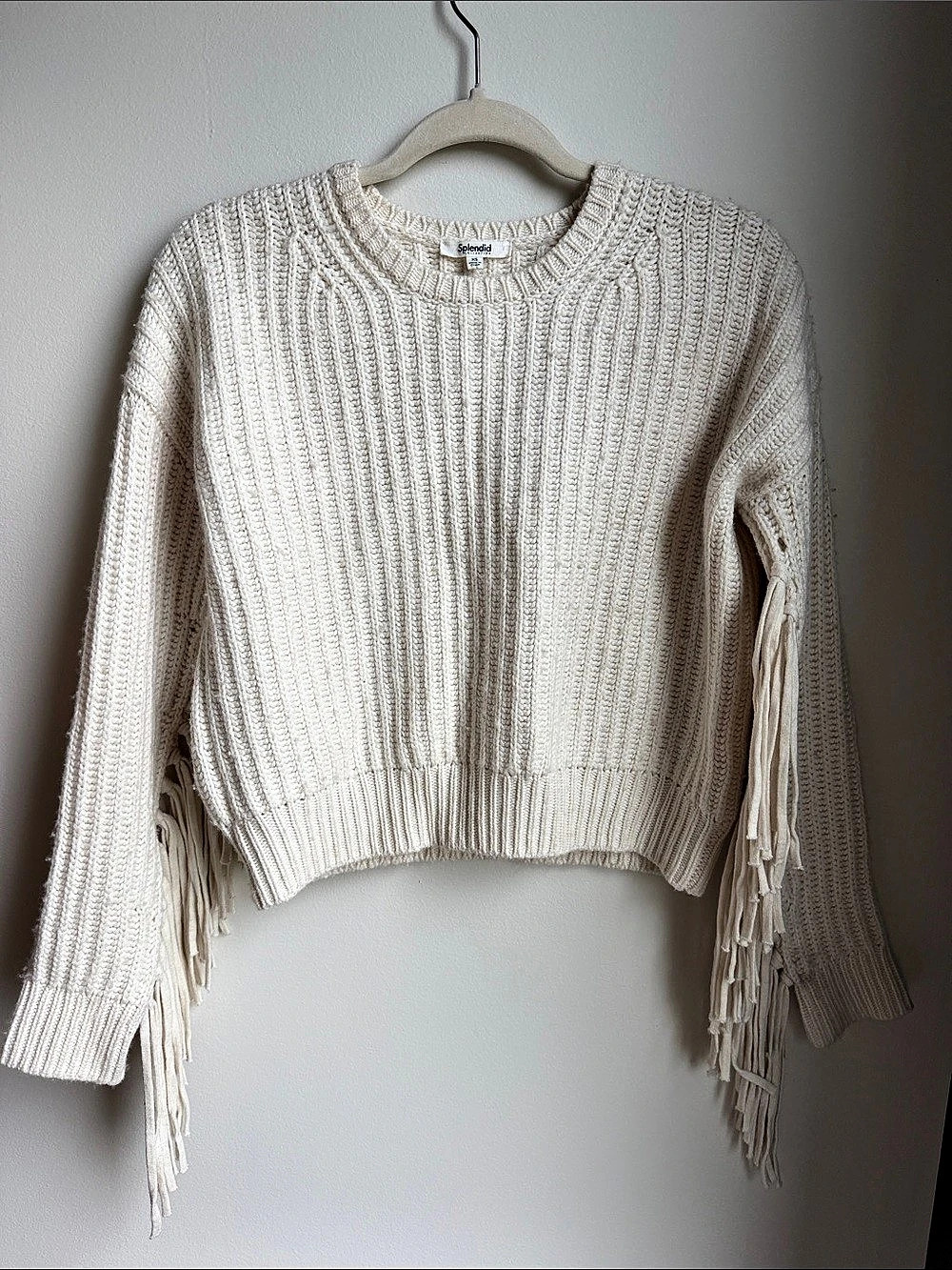 Splendid Cream Fringe Knit Sweater Size XS